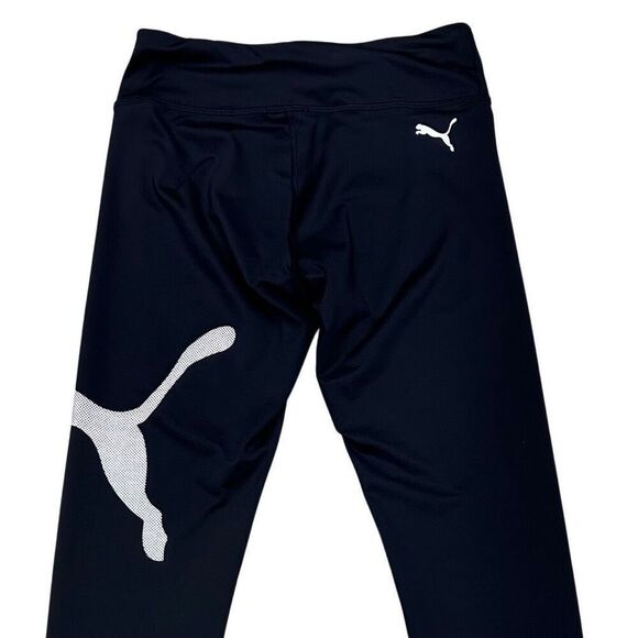 Puma Athletic Leggings Girl’s Large Black Big Logo Pull-on Stretch Training Pant - Picture 4 of 11